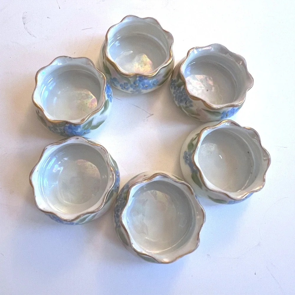 Antique O&EG Royal Austria Open Salts Set 6 Oscar Edgar Gutherz Floral Gold